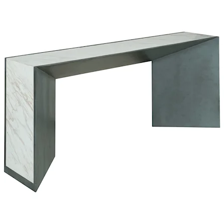 Contemporary Shutter Console with White Marble Tops and Ends